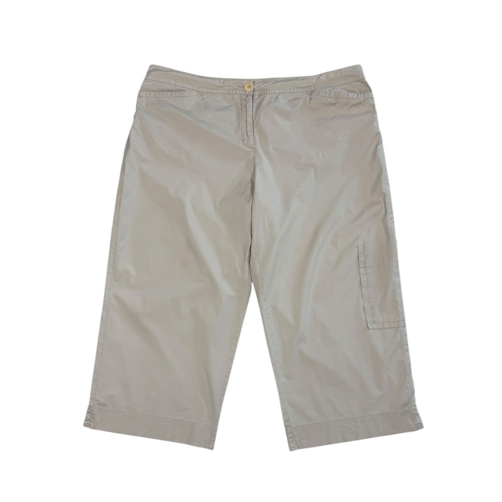 Eileen Fisher Women's XL Khaki Tan Cotton Stretch Cropped Wide Leg Cargo Pants